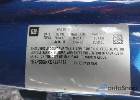 2013 Buick Verano Leather Group z USA, uszkodzony, nr VIN 1G4PS5SKXD4224472